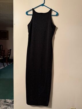 Elegant Black Sparkle Halter Midi Dress